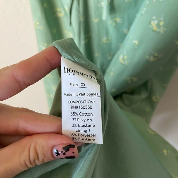 House of Cb Tallulah Olive Midi Green Dress Floral Puff Sleeve Size XS - Picture 12 of 14